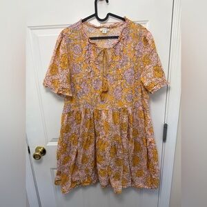 Sundance Pink And Orange Floral Flowy Boho Dress drop waist M Cottagecore Boho